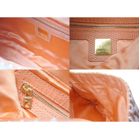 Fendi Beads Shoulder Lizard Mamma Bag Bucket Canvas Leather Pink